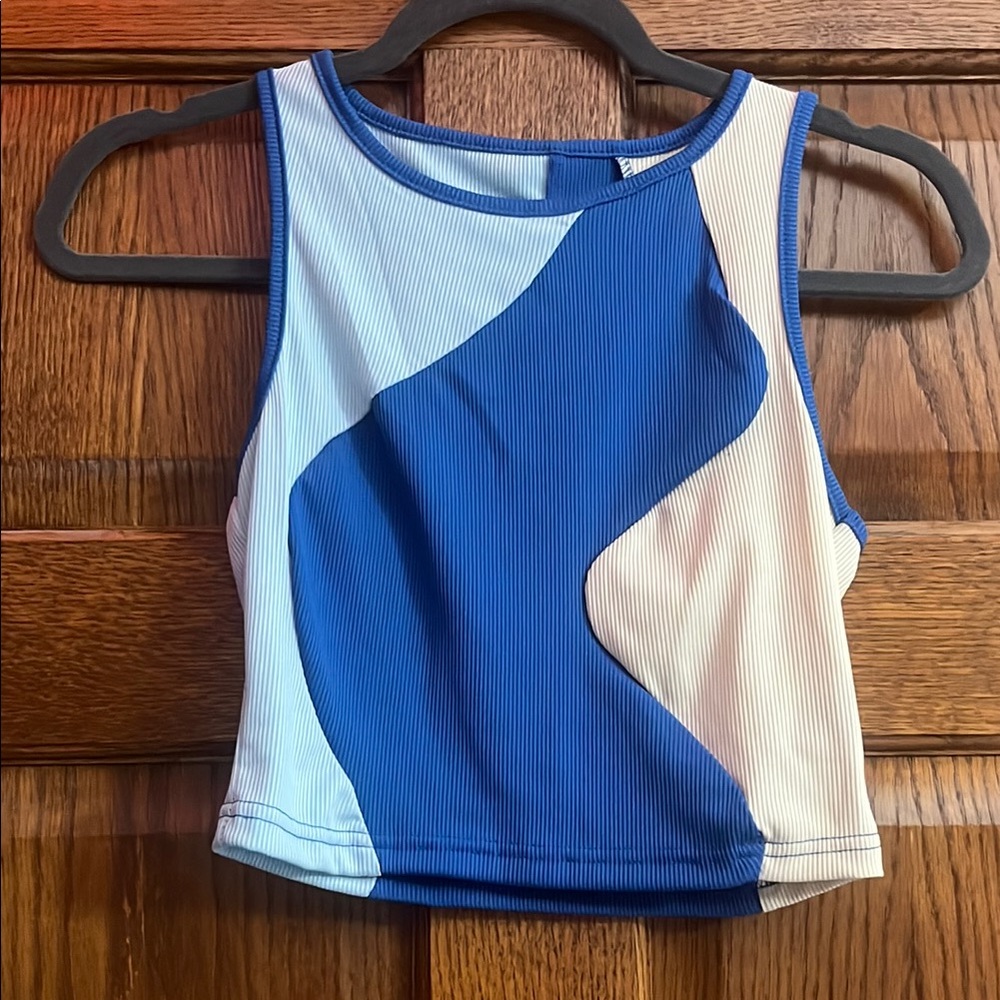 SHEIN Blue and White Colorblock Top